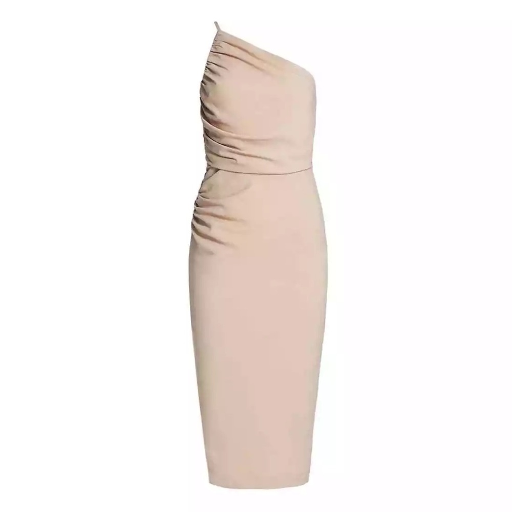 The Sei One Shoulder Midi Dress Asymmetrical Gathered Nude Tan Bone XS - Picture 2 of 14